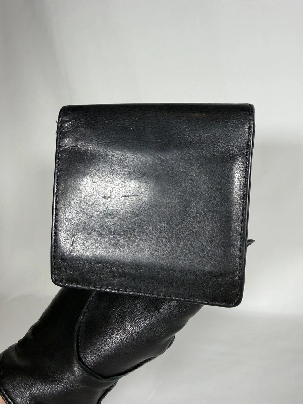Vintage CHANEL Black Leather CC Embossed Compact Card Holder